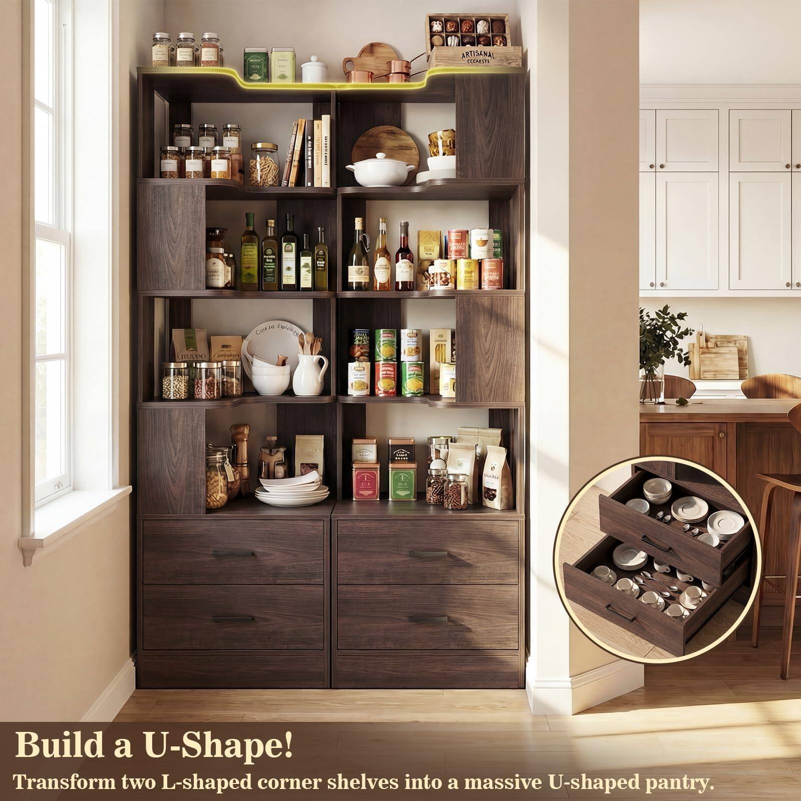 ARTISANAL OCCARSTV  
Carlo Rogdows RUPRO (preses)  
DE  

Build a U-Shape!  
Transform two L-shaped corner shelves into a massive U-shaped pantry.