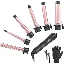 DORLUKFU - 6-in-1 Curling Iron, Professional Instant Heat Up Hair Curling Wand Set with 6 Interchangeable Ceramic Barrels (0.35''