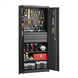 VEVOR - Metal Storage Cabinet, 180 lbs Shelf Load Capacity, 70.87" Tall Garage Tool Storage Cabinet with 2 Locking Doors - Black