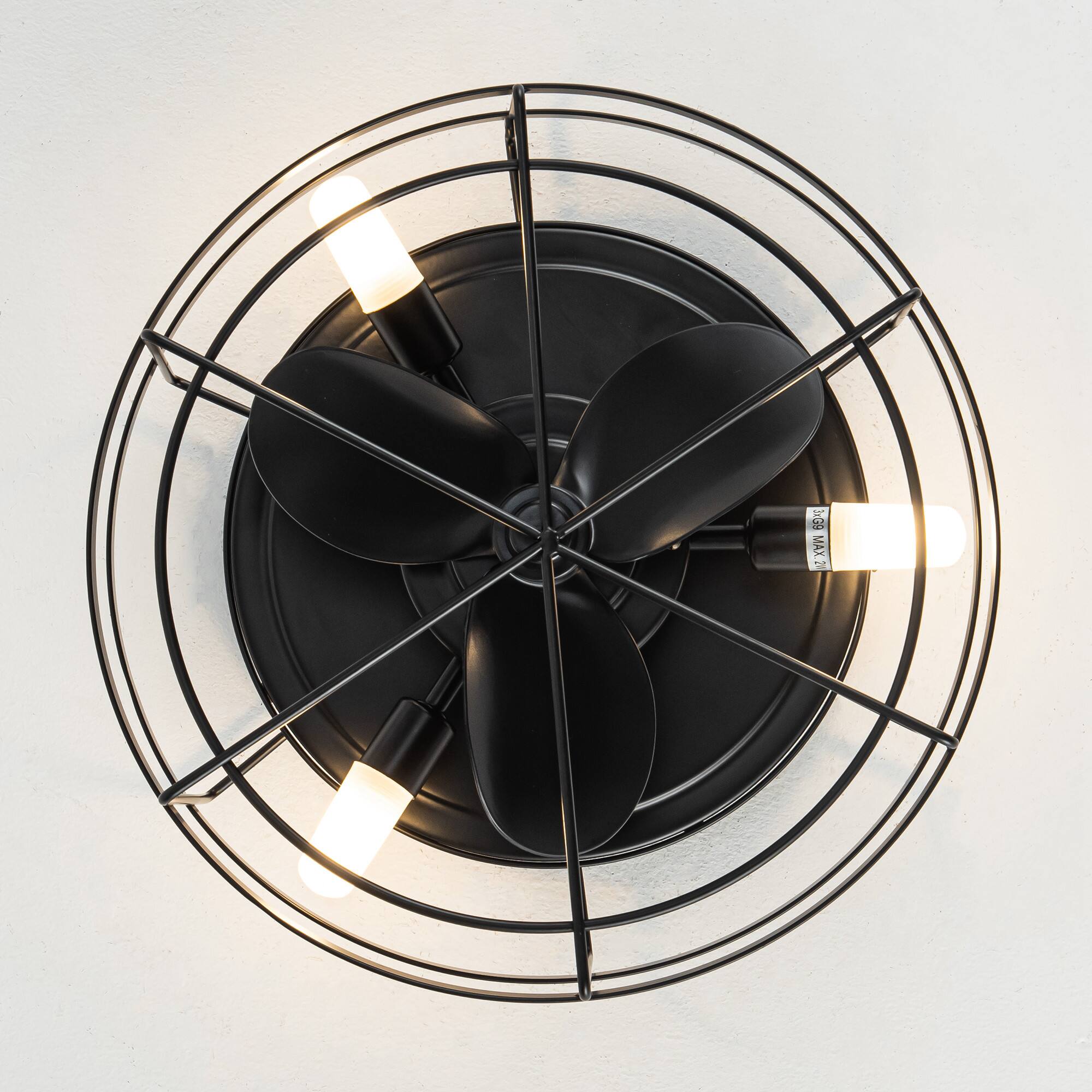 Alt View 4. Parrot Uncle - 13" Farmhouse Flush Mount Ceiling Fan with LED Light and Remote - Matte Black.