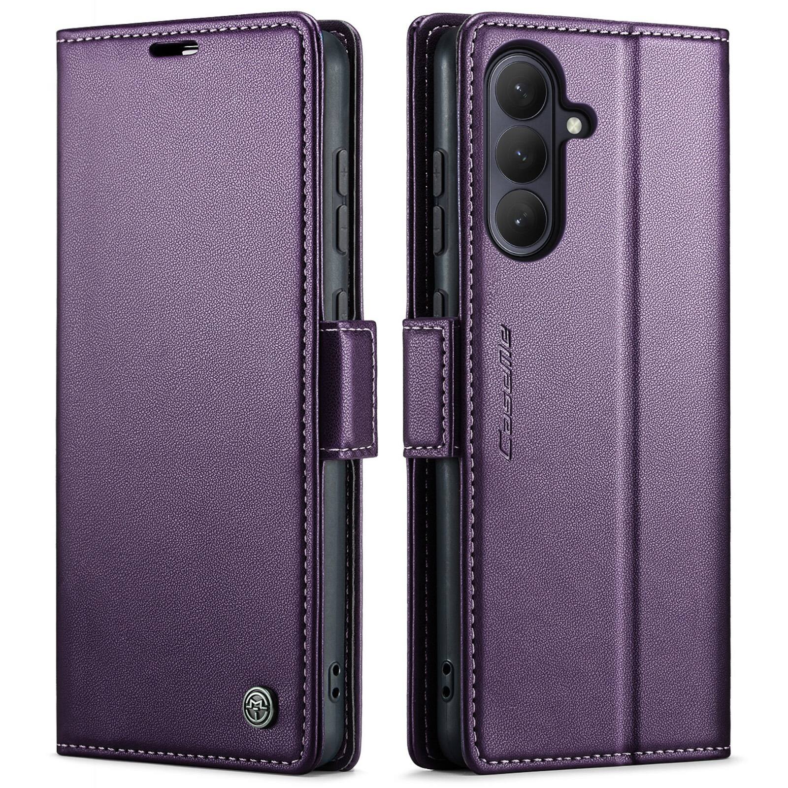 Angle. UUCOVER - Magnetic Wallet Case for Samsung Galaxy S26 FE,Shockproof Leather+TPU RFID Blocking Card Slots Cash Pocket Stand Cover - Purple.