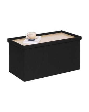 Front. Fabibe - Folding Storage Ottoman Bench with Lid Tray, 30 inches Ottoman Coffee Table Grey Cube Chair Foot Rest Stool Storage... - Black.