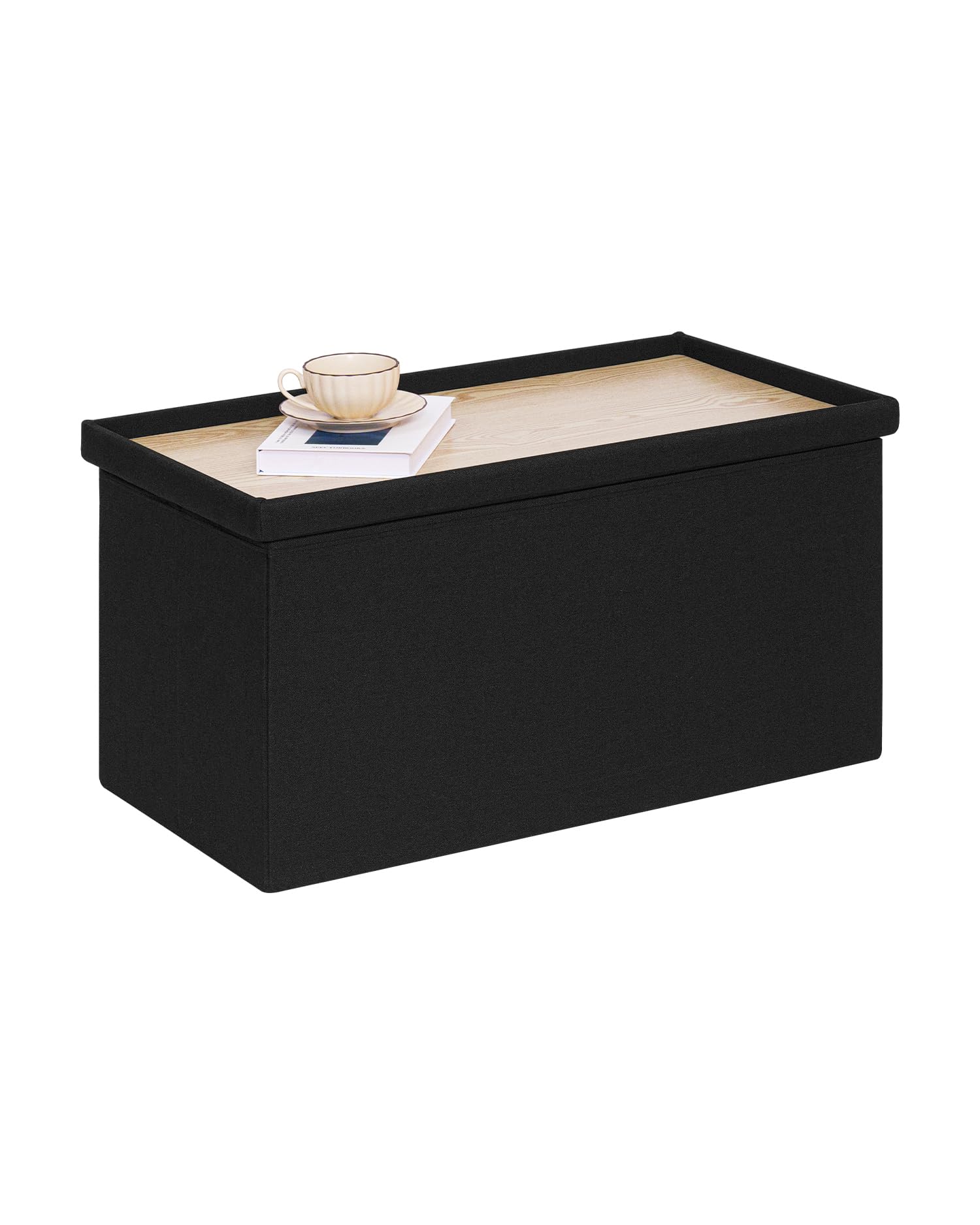 Front. Fabibe - Folding Storage Ottoman Bench with Lid Tray, 30 inches Ottoman Coffee Table Grey Cube Chair Foot Rest Stool Storage... - Black.