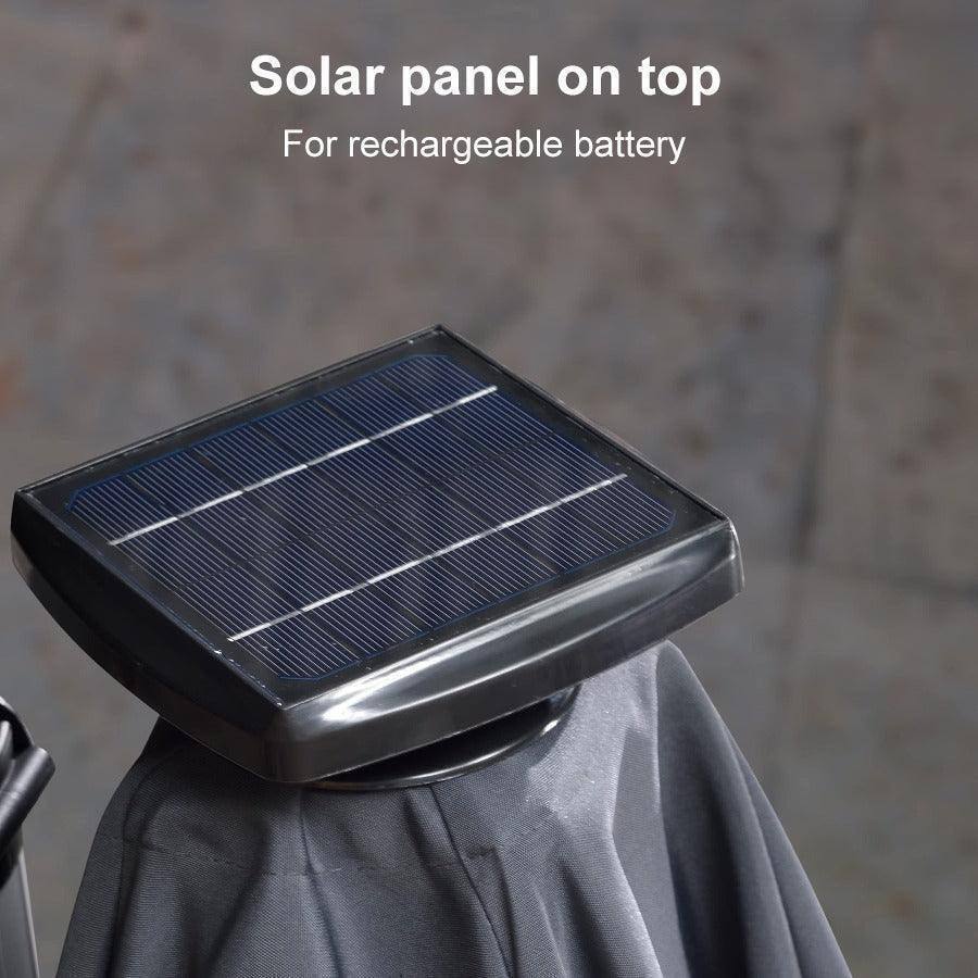 Solar panel on top  
For rechargeable battery