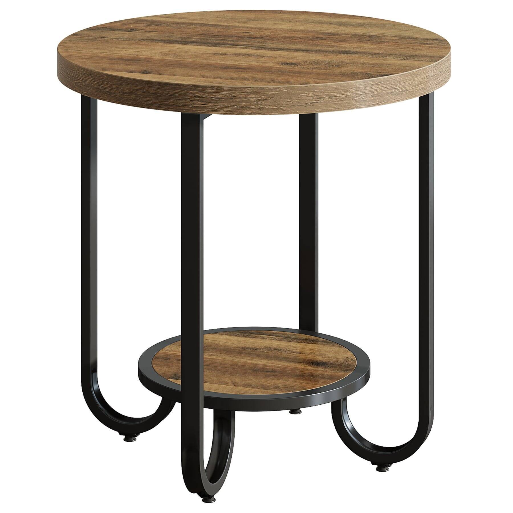 Left. Kadyn - Round Coffee Table - Wooden & Metal Frame, Dual-Shelf Storage, Living Room Accessory, Home Decor, Brown - Brown.