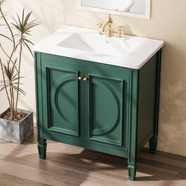 30" Vintage Bathroom Vanity with Ceramic Sink, Freestand Storage Cabinet, 3-Hole Faucet Prep, Washroon Storage Cabinet