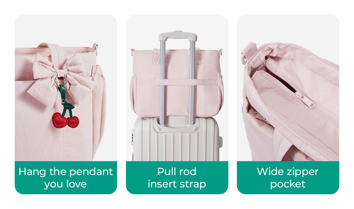 Hang the pendant you love  
Pull rod insert strap  
Wide zipper pocket