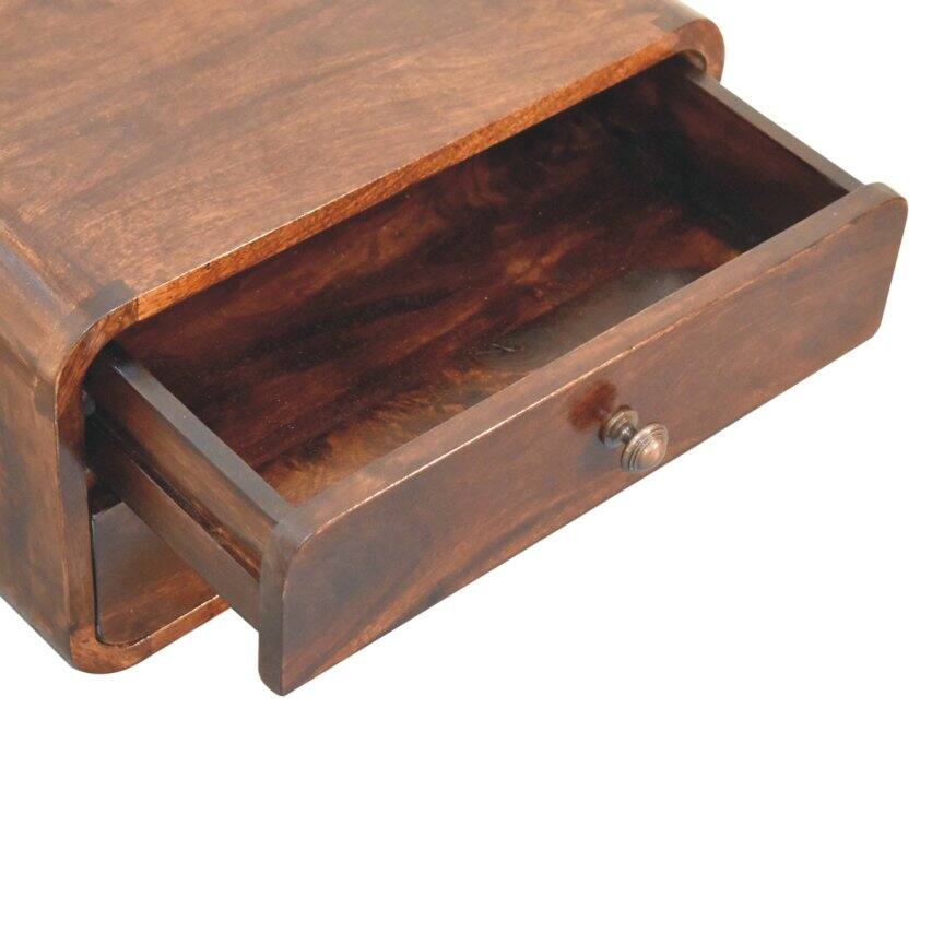 Alt View 2. Artisan Furniture - Artisan Furniture Solid Wood Curved California Walnut Wall Mounted Bedside, 2 Drawers, Dark Brown - Walnut Finish.