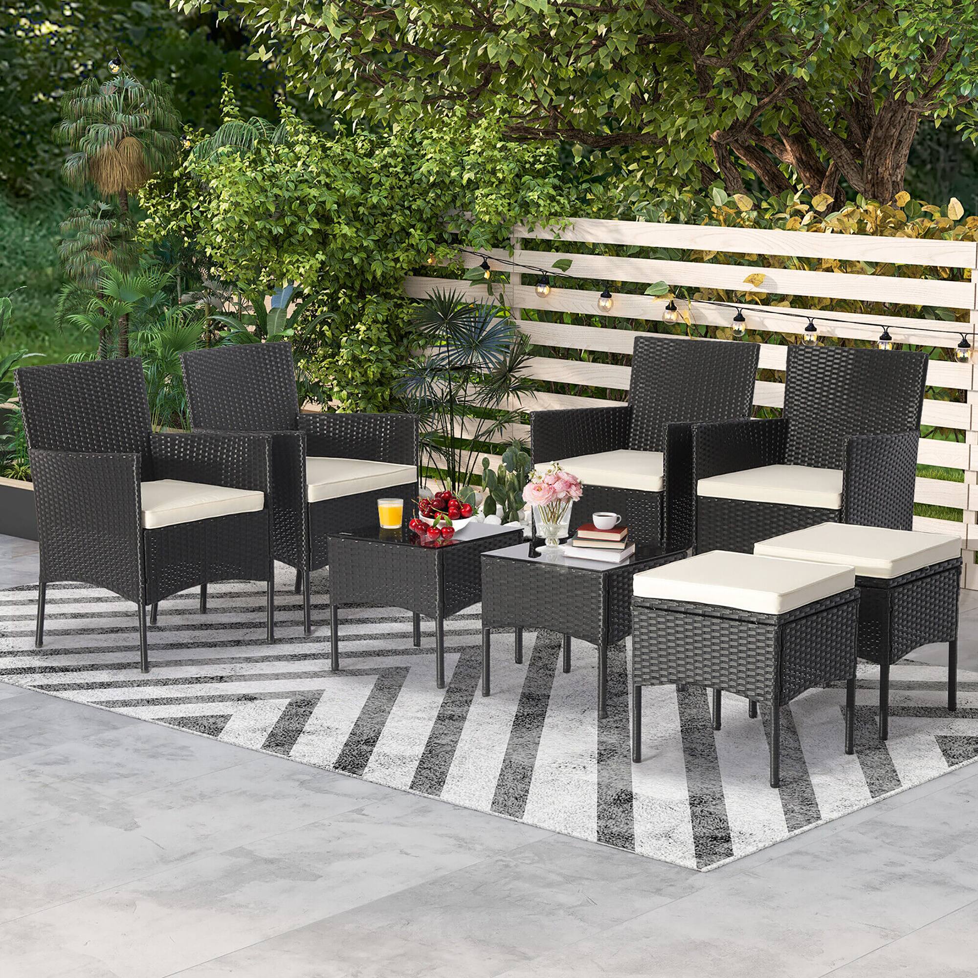 Alt View 2. Costway - Costway 8PCS Patio Rattan Furniture Set Sofas Ottomans Cushioned Table Free Combination - Black,Off White.