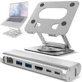 Purely - L82 Laptop/Tablet Stand with 6-in-1 Docking Station - Silver