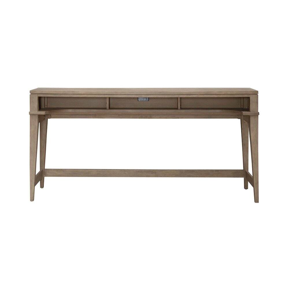 Back. Liberty Furniture Industries - Brentwood Console Bar Table with AC, USB Charging Station - Sandstone Oak Wood - Sandstone.