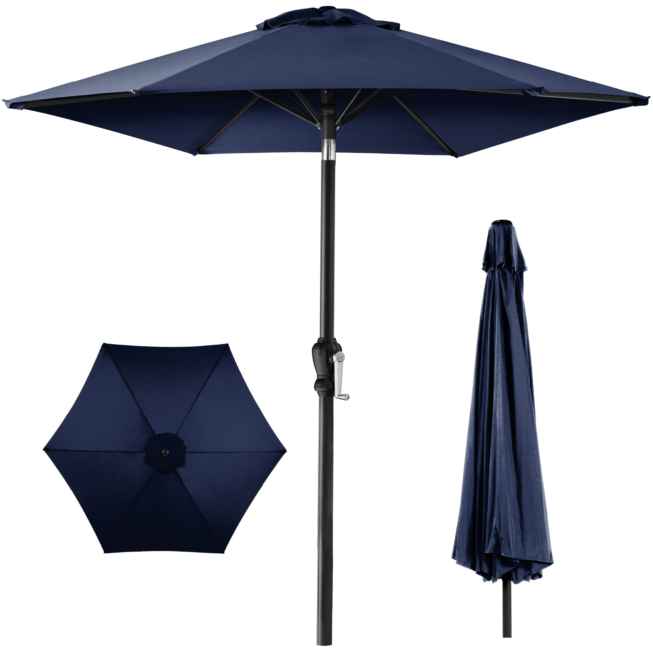Front. Best Choice Products - Best Choice Products 10ft Outdoor Steel Market Patio Umbrella w/ Crank, Tilt Push Button, 6 Ribs - Navy Blue - Navy Blue.