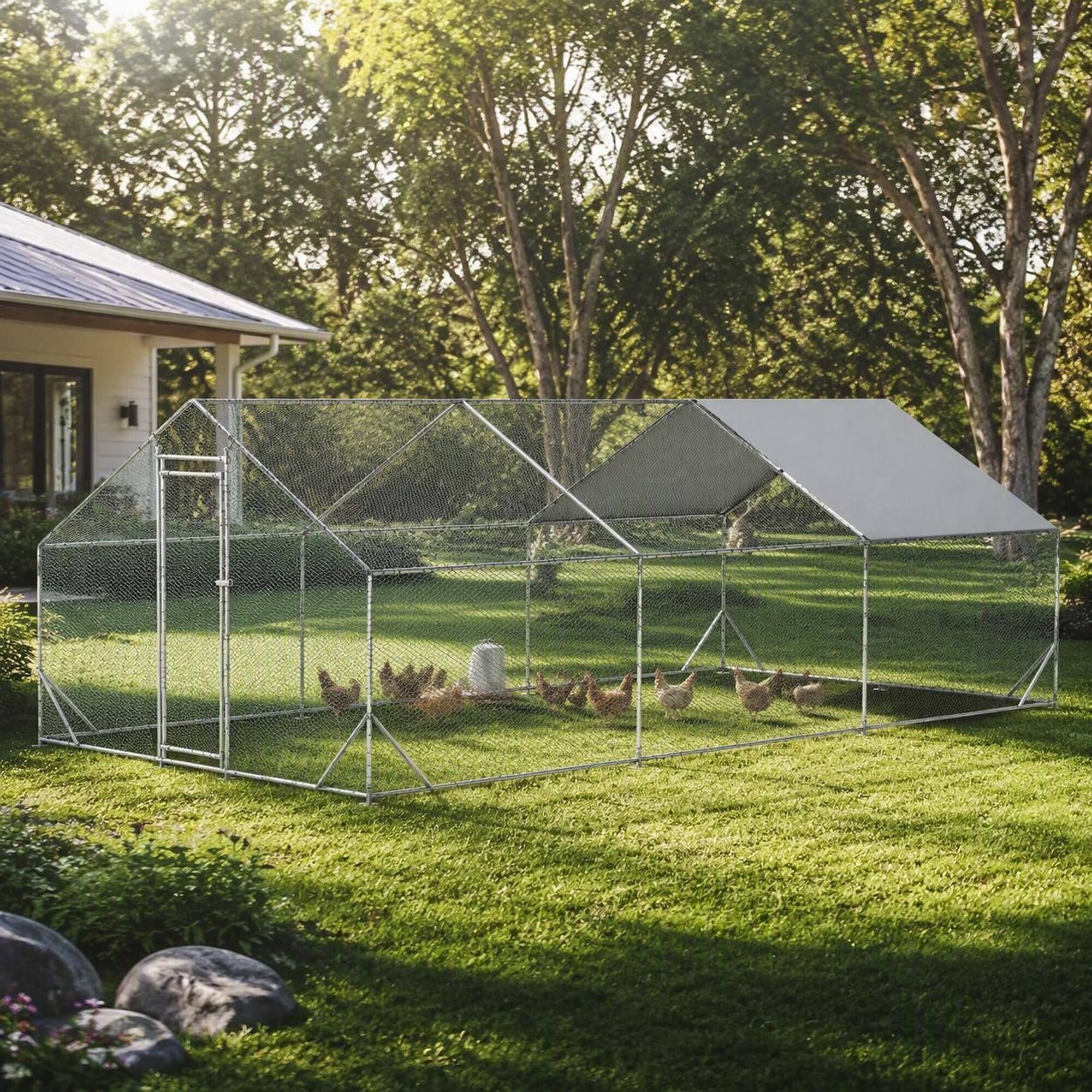 Angle. RYHNUYNE - Large Metal Chicken Coop, Walk-in Chicken Run, Galvanized Wire Poultry Cage with Waterproof & Anti-UV Cover.
