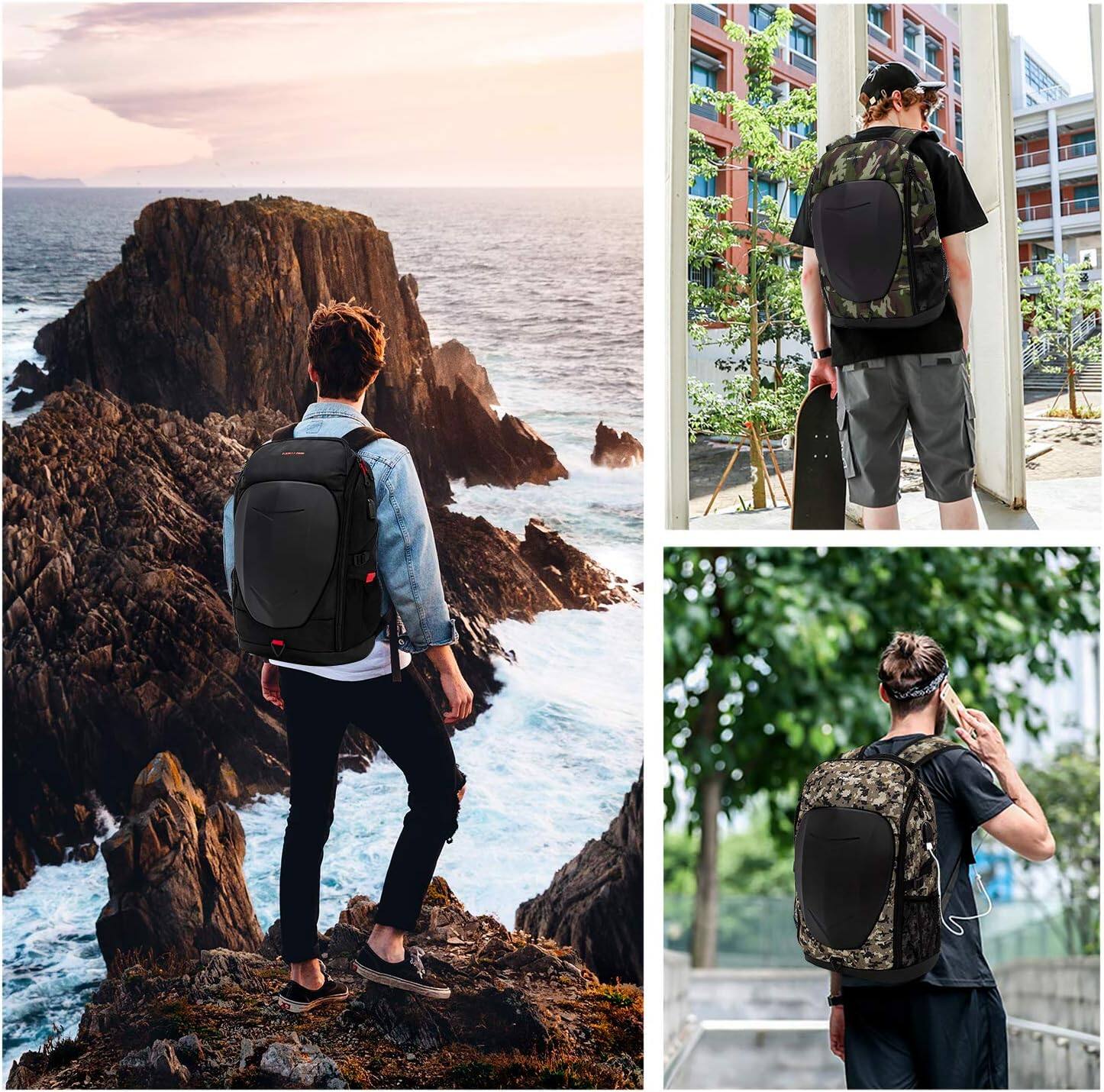 Alt View 6. Wikistore - WIKISTORE 17 Inch Laptop Backpack with Hardshell Armored USB Port Waterproof Motorcycle Outdoor Black - Black.