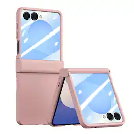 Dteck - Case for Samsung Galaxy Z Flip 7 Built-in Front Screen Protector Hinge Protection Slim Rugged Shockproof Cover - Pink