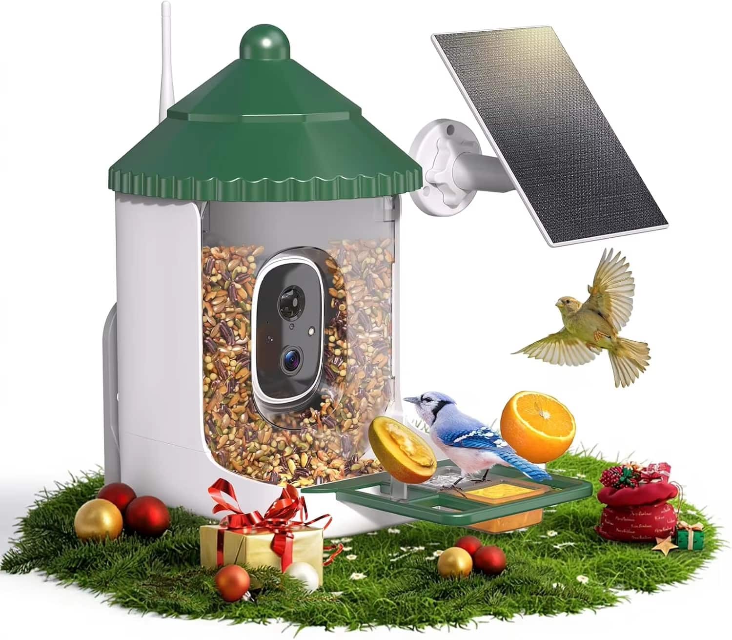 Luckbyte - Smart Bird Feeder With 2K Camera AI Bird Recognition Solar Power Motion Alerts For Outdoor Bird Watching - Green