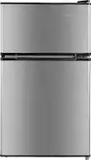 Front. Insignia™ - 3.1 Cu. Ft. Mini Fridge with Top Freezer and ENERGY STAR Certification - Stainless Steel Look.