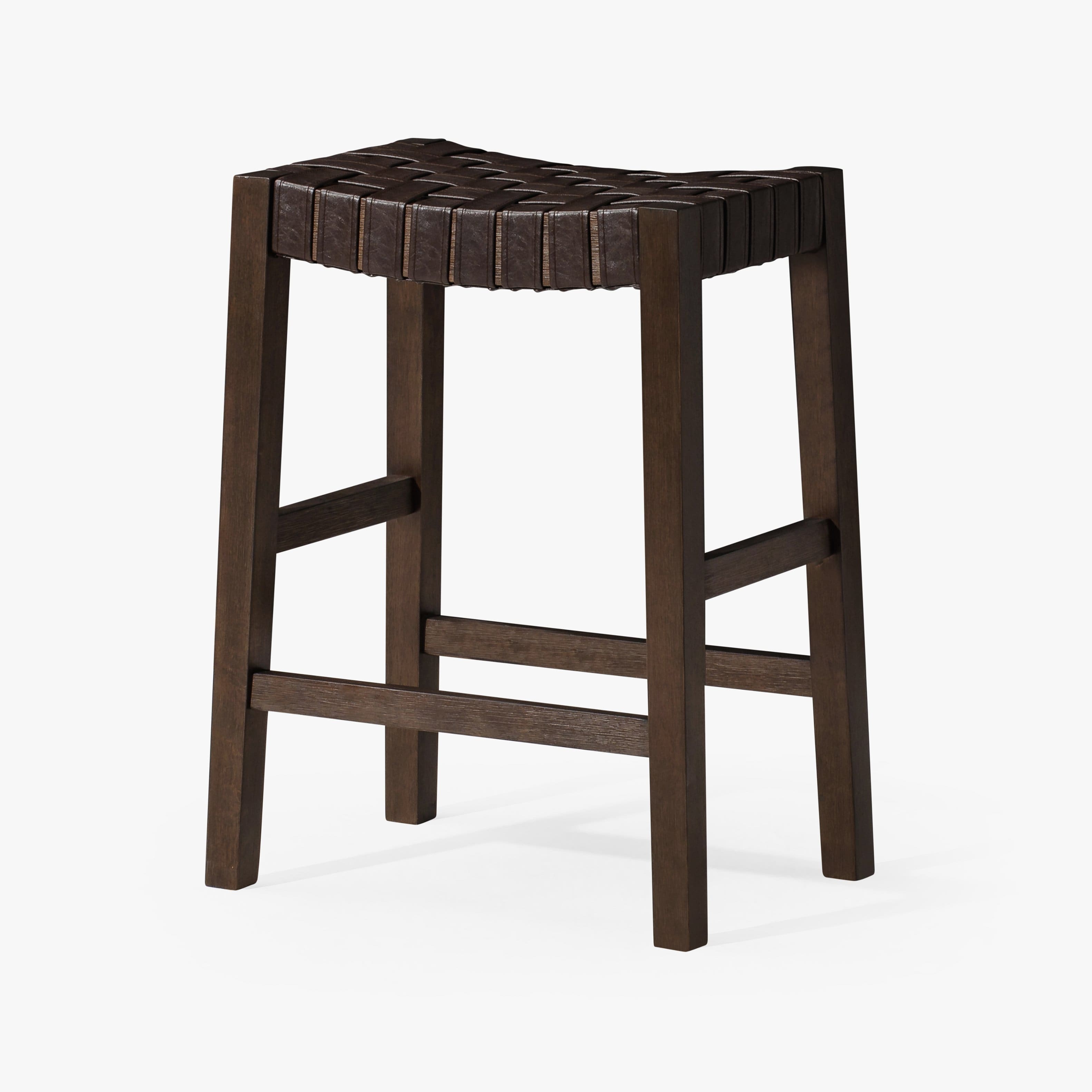 Maven Lane - 26" Emerson Counter Stool In Wood Finish With Vegan Leather - Weathered Brown