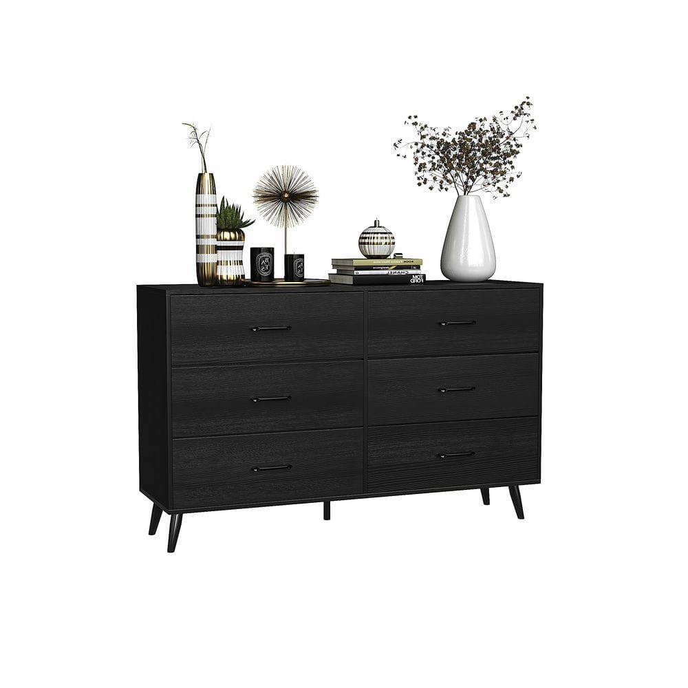 Alt View 2. Kadyn - 6-Drawer Tall Dresser with Fabric Drawers & High Legs, Particle Board - Black - Black.