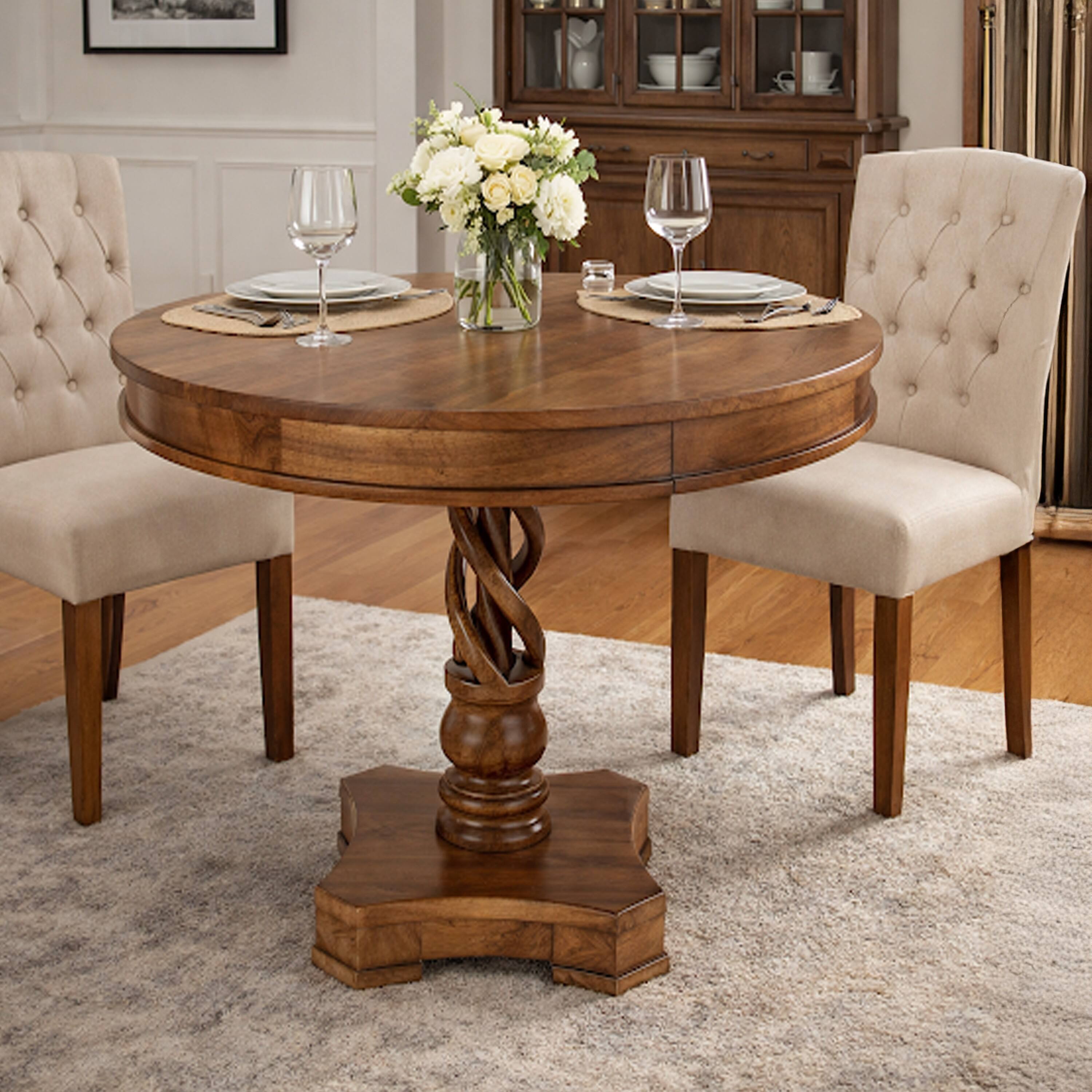 Alt View 8. Manhattan Lane - 30 Inch Handcrafted Round Mango Wood Dinette, Artisanal Twisted Pedestal Base - Brown.