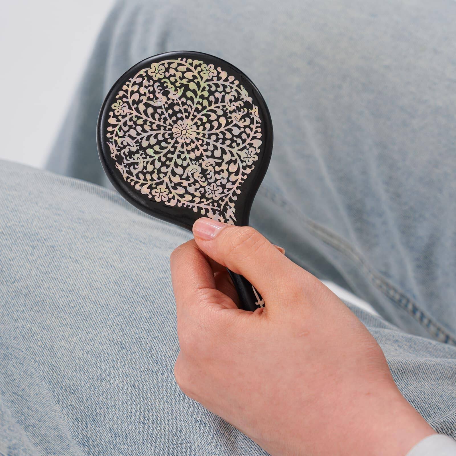 Alt View 6. Dapper Styles - Mother-of-pearl Hand Mirror - Korean Lacquer With Floral Inlay Gift For Women Mom Wife Daughter Birthday Mo... - Default.