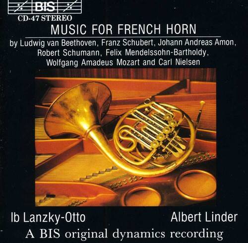 BIS CD-47 STEREO  
MUSIC FOR FRENCH HORN  
by Ludwig van Beethoven, Franz Schubert, Johann Andreas Amon, Robert Schumann, Felix Mendelssohn-Bartholdy, Wolfgang Amadeus Mozart and Carl Nielsen  

Ib Lanzky-Otto  
Albert Linder  

A BIS original dynamics recording