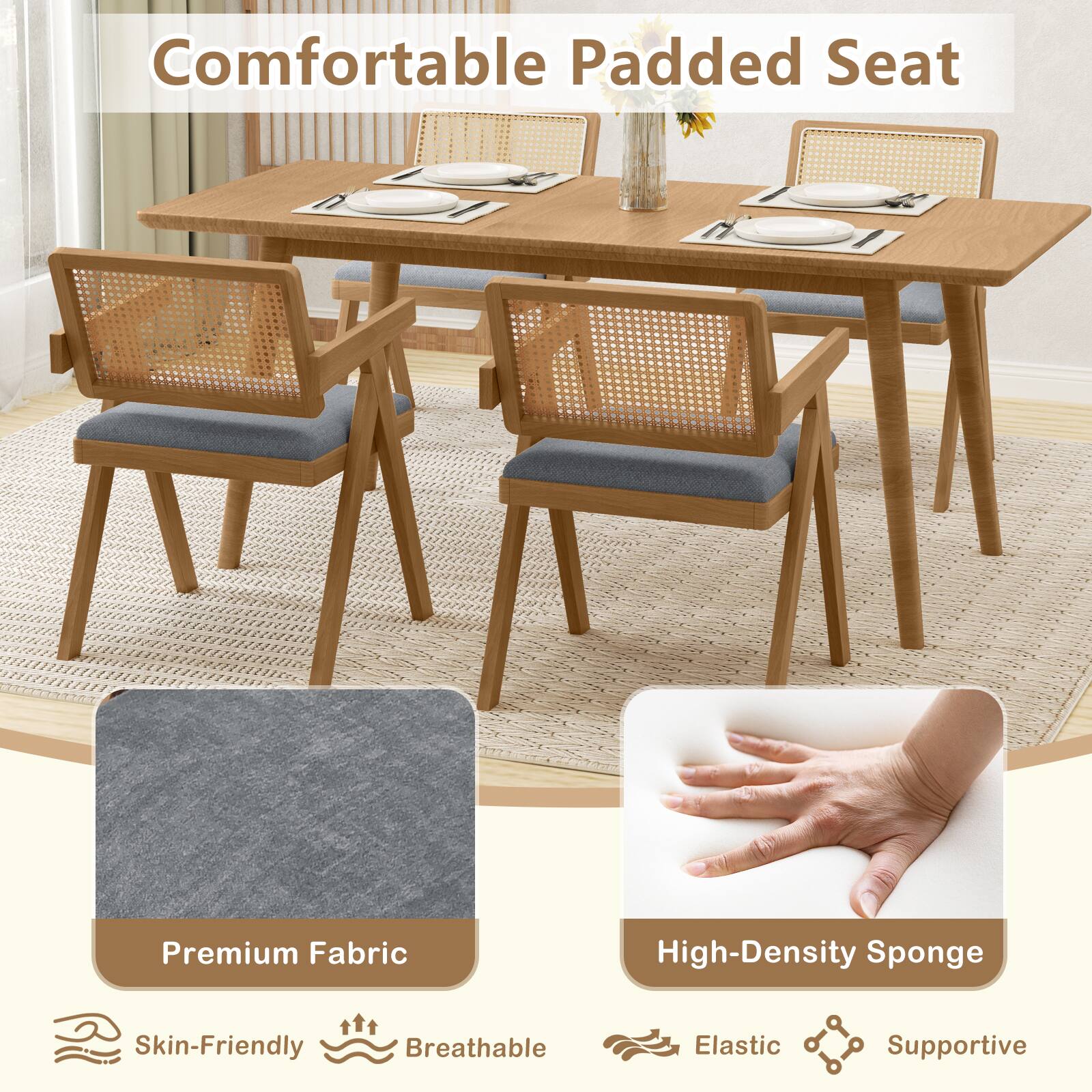 Comfortable Padded Seat

Premium Fabric
- Skin-Friendly
- Breathable

High-Density Sponge
- Elastic
- Supportive