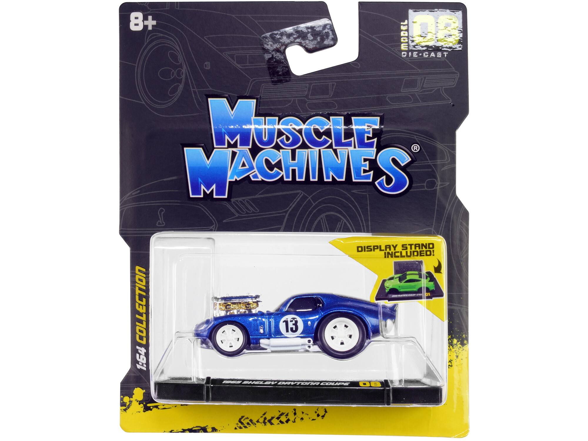 8+ MODEL DIE-CAST MUSCLE MACHINES 2 000 DISPLAY STAND INCLUDED! 1:64 COLLECTION - 1966 SHELBY GT 350 DAYTONA COUPE 08