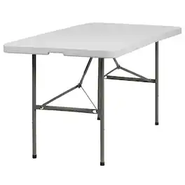 Emma + Oliver - 5-Foot Bi-Fold Plastic Folding Table - Granite White
