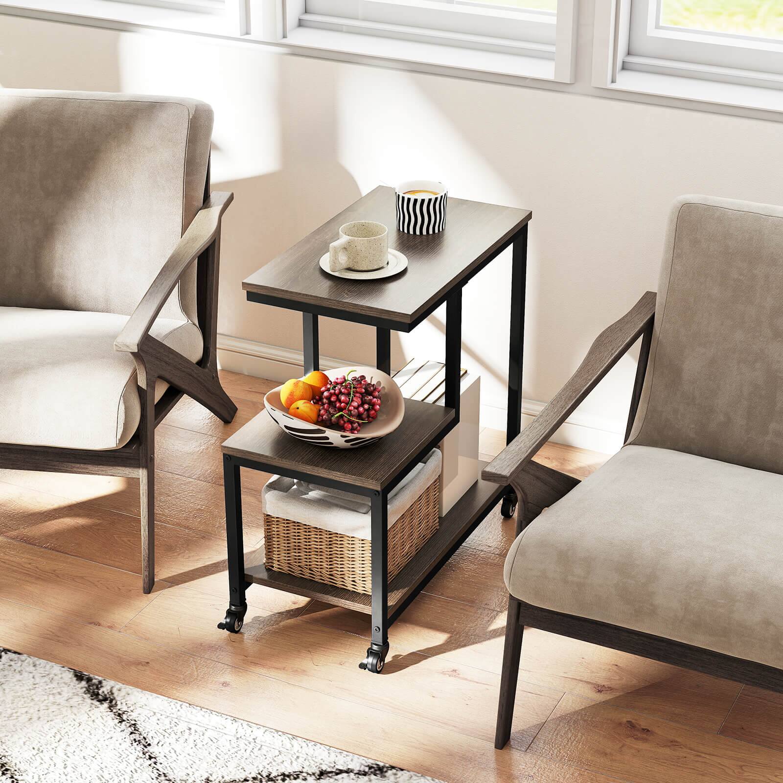 Alt View 4. Costway - Costway 1 PCS Modern G-Shaped End Table Home 3-Tier Side Table with Storage Shelves Accent Table Gray - Grey + Black.