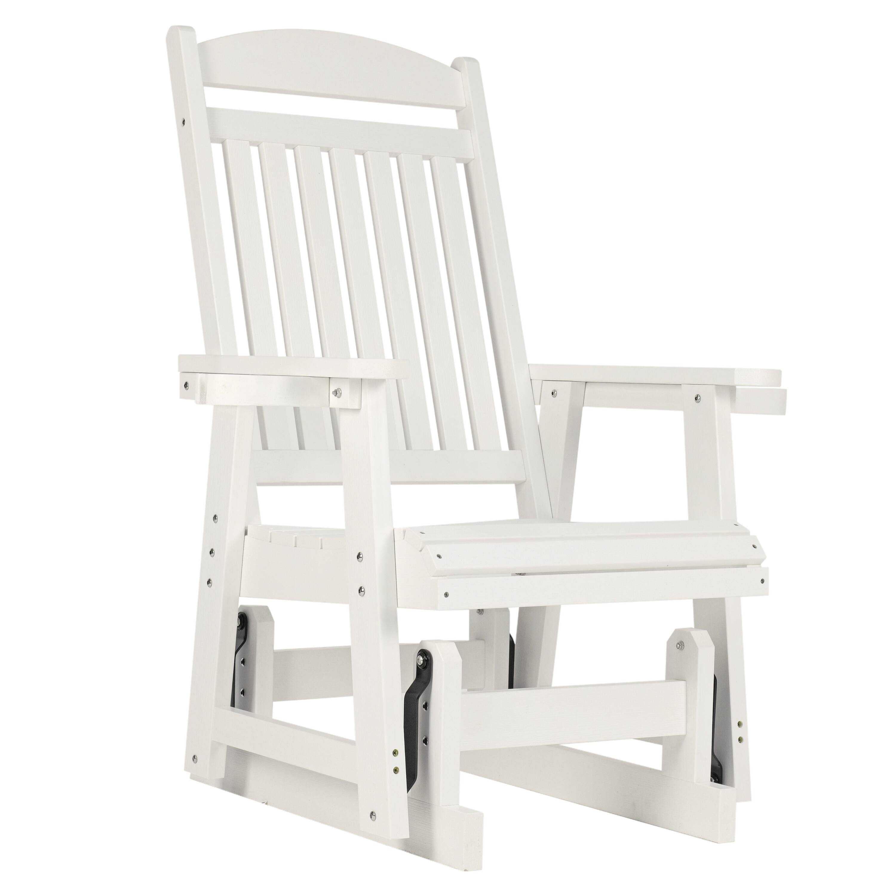 Alt View 7. Fortune Candy - HIPS Outdoor Patio Glider with Cup Holders, Heavy Duty 700 LBS Capacity for Porch Yard Garden - White.