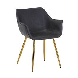 LeisureMod - Markley Modern Distressed Leather Dining Chair - Ergonomic Upholstered Accent Kitchen Chair with Metal Legs - Charcoal Black