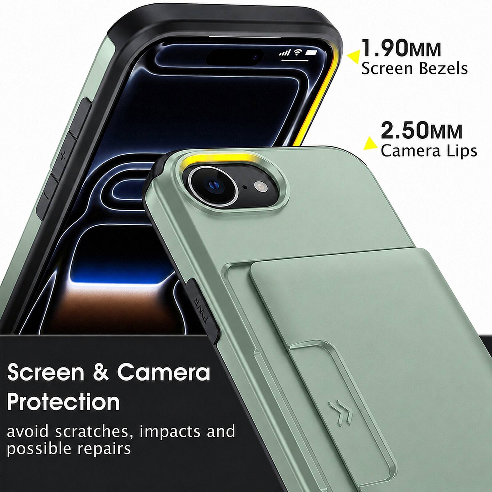 1.90MM Screen Bezels  
2.50MM Camera Lips  
Screen & Camera Protection  
avoid scratches, impacts and possible repairs