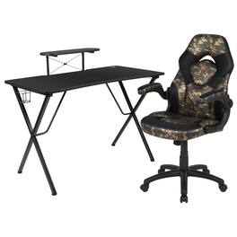 Emma + Oliver - Gaming Desk and Racing Chair Set with Headphone Hook, and Monitor Stand - Camouflage