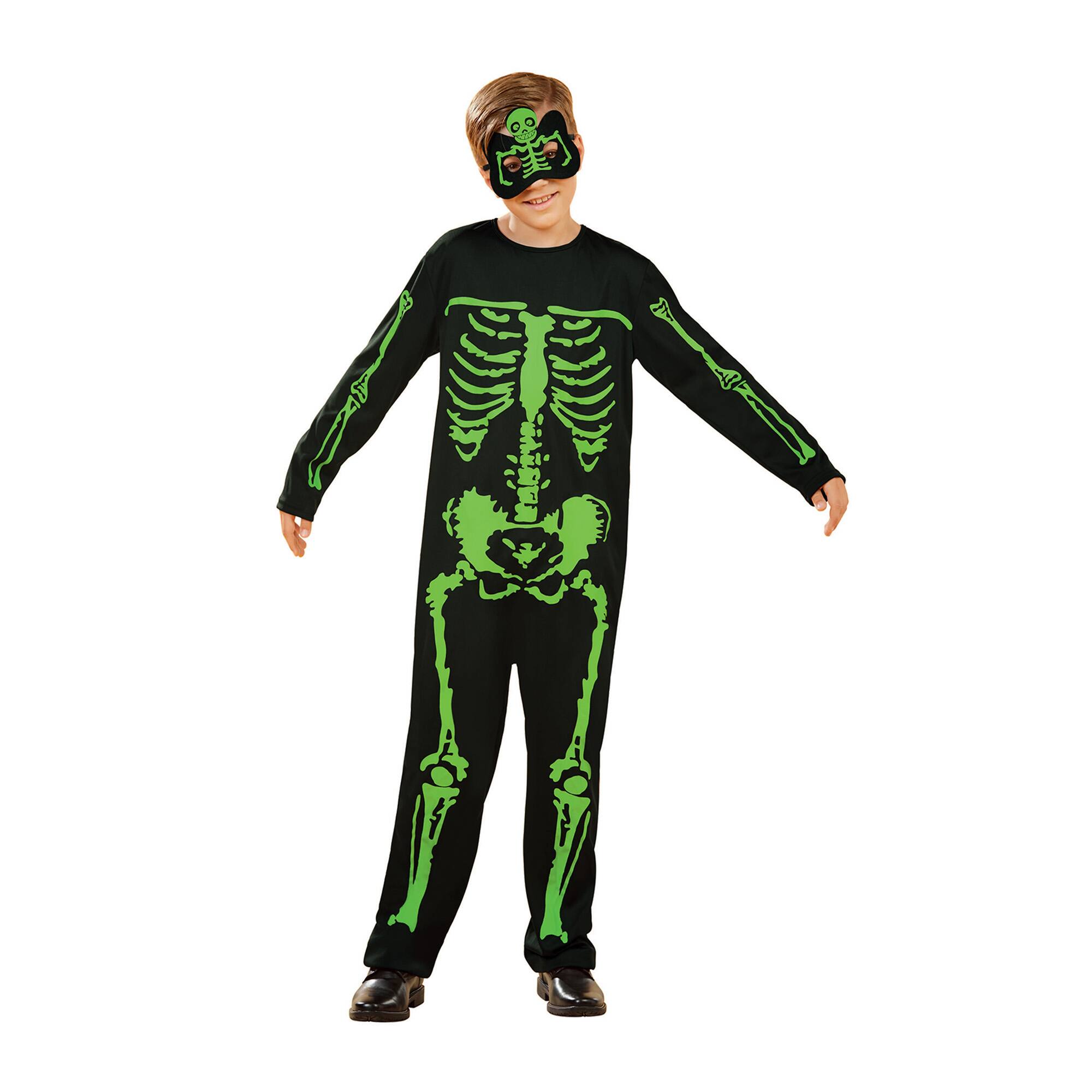Alt View 1. Northlight - Black and Green Skeleton Boy Child Halloween Costume - Medium - Green.