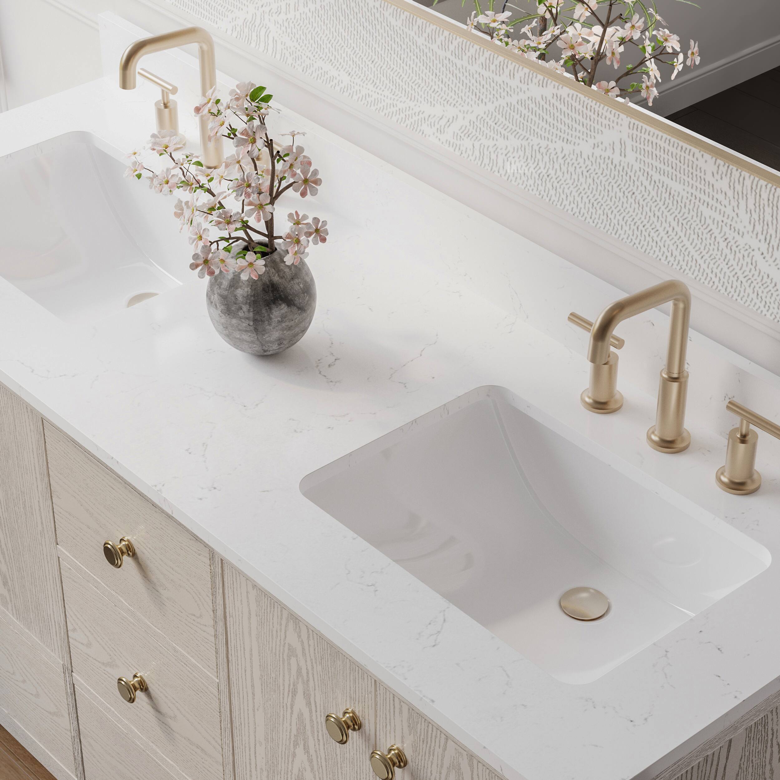 Alt View 2. WELLFOR - ETHAN 60 in. Solid Wood Bath Vanity with Quartz Top, Double Sink, Soft Close, Assembled - OAK.