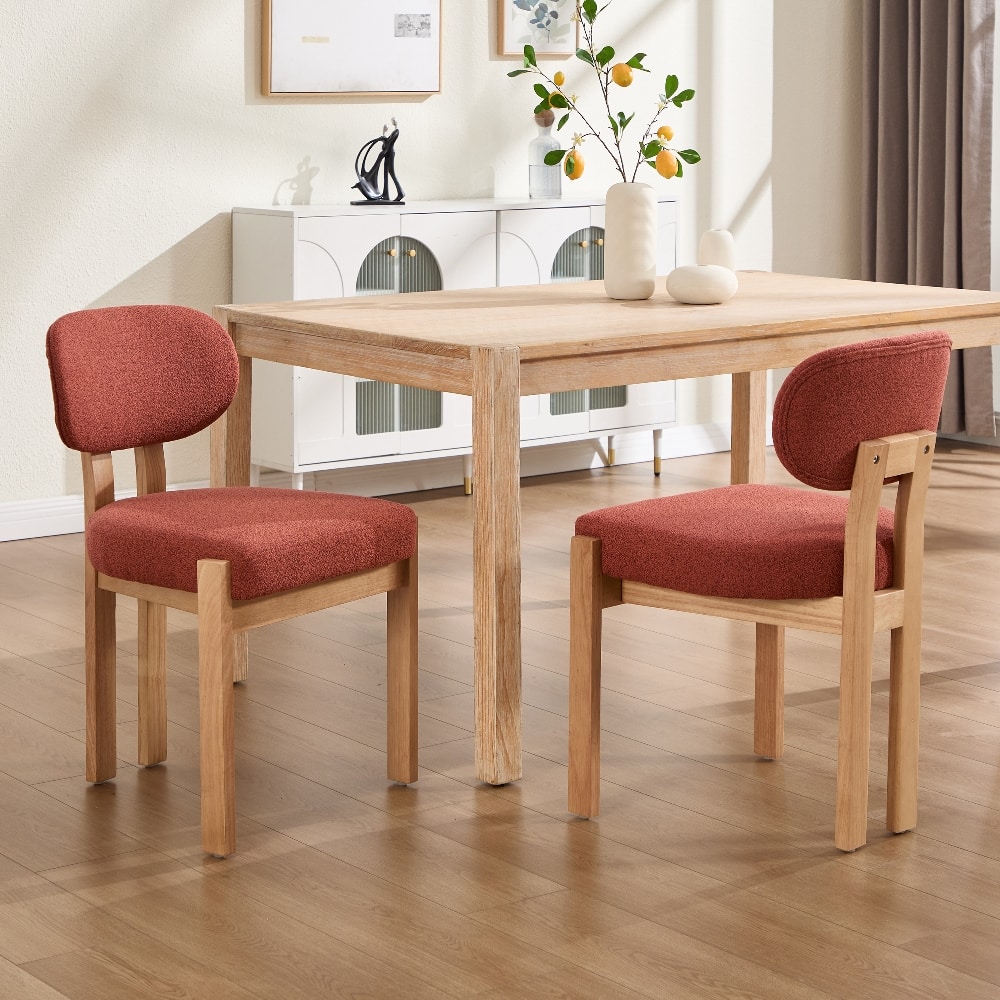 Loheer - Wooden Dining Chairs Set of 2 Modern Fabric Upholstered Kitchen Farmhouse Dinner Chair - Dark Orange price history on PriceWatchPro