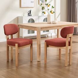 Loheer - Wooden Dining Chairs Set of 2 Modern Fabric Upholstered Kitchen Farmhouse Dinner Chair - Dark Orange