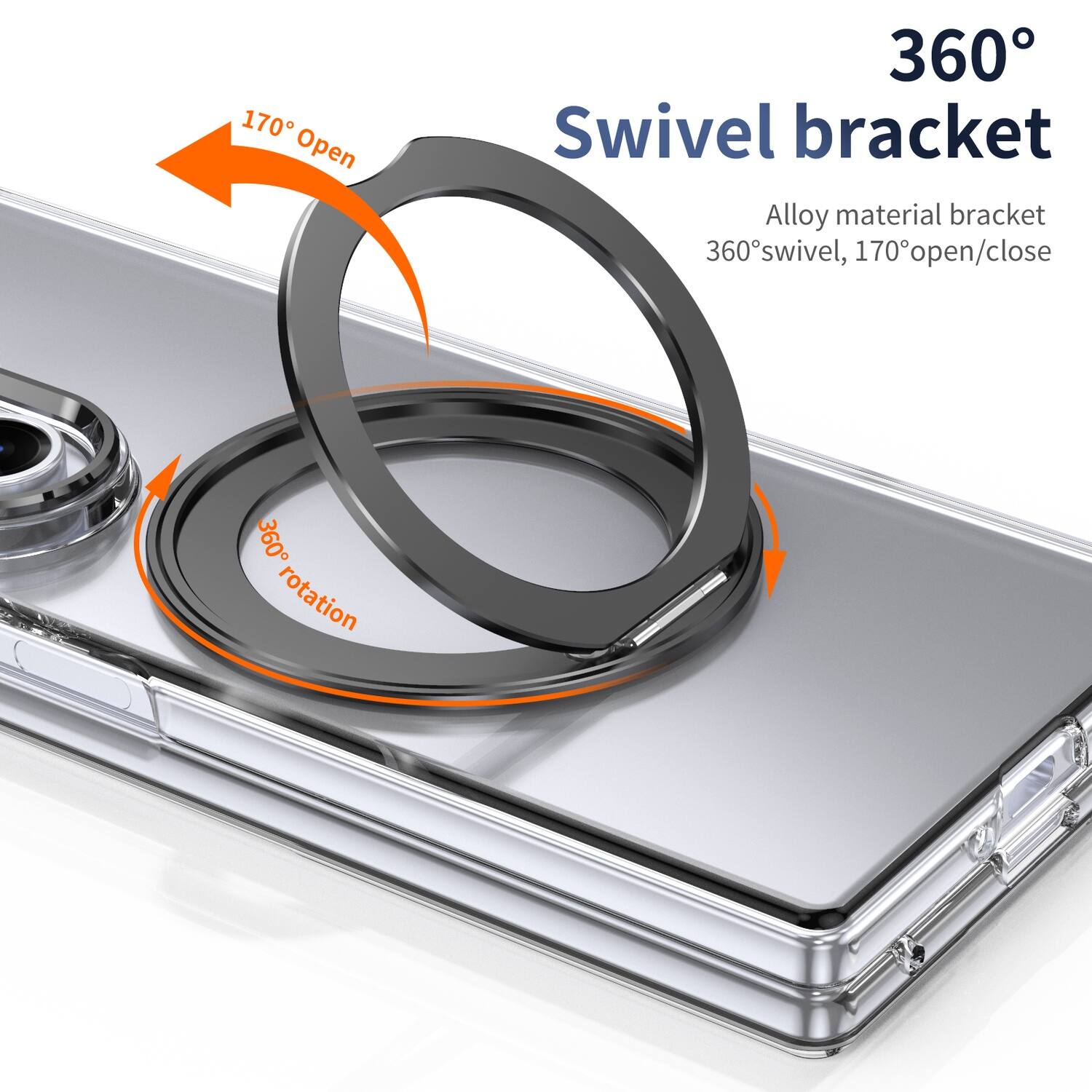 360° Swivel bracket  
Alloy material bracket  
360° swivel, 170° open/close  
170° Open  
360° rotation