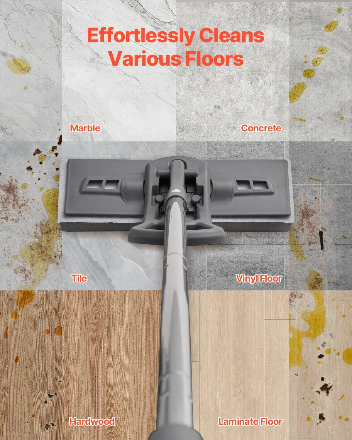 Effortlessly Cleans Various Floors

- Marble
- Concrete
- Tile
- Vinyl Floor
- Hardwood
- Laminate Floor