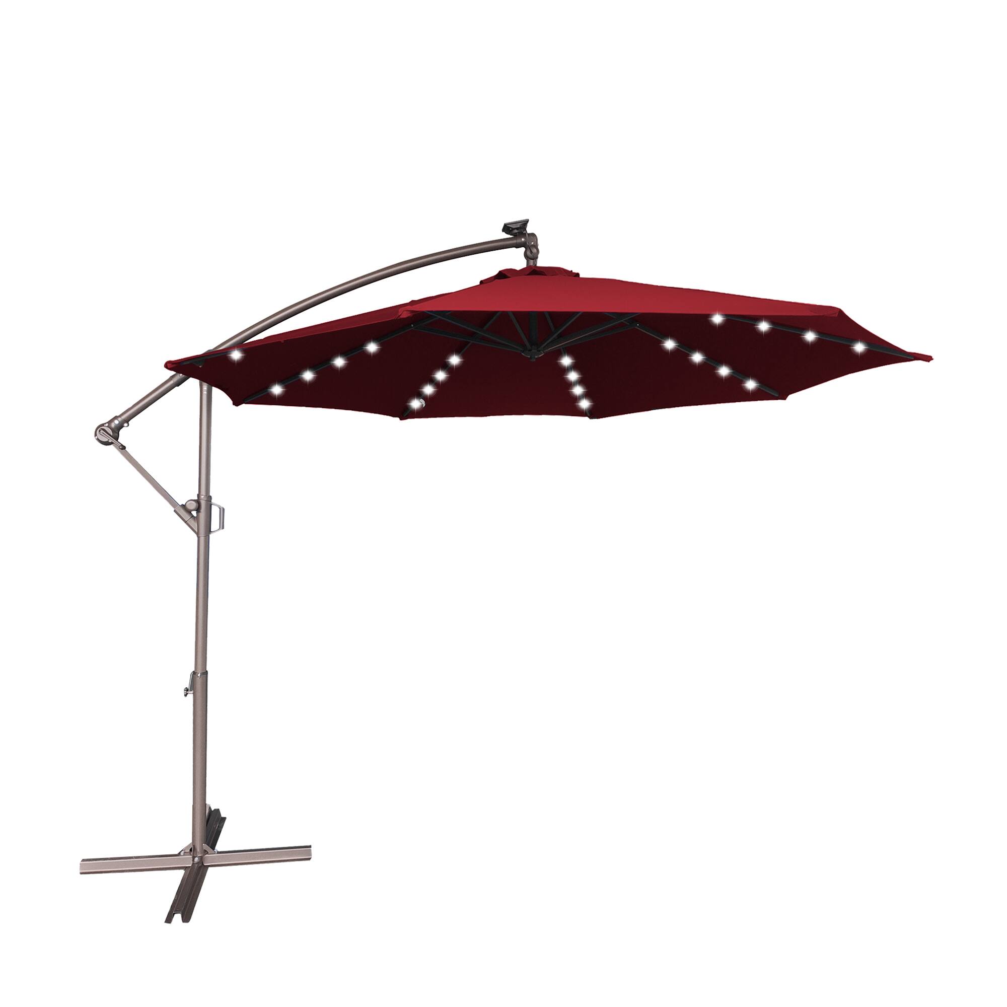 Alt View 5. Mondawe - 10ft Offset Patio Cantilever Umbrella with Easy Tilt，Crank 360°Rotate，Solar LED Lighted - Red.