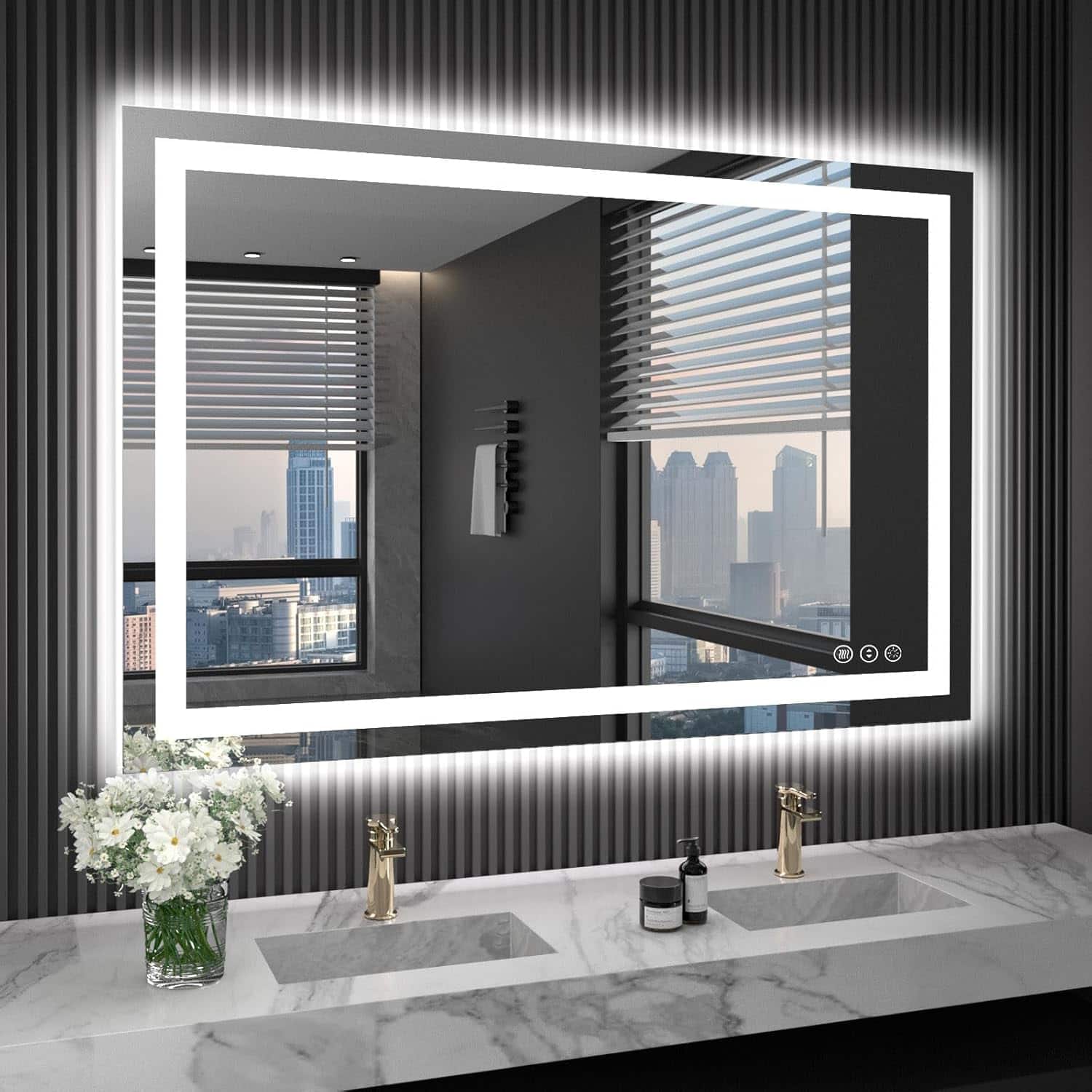 Boyel Living - 48x32 inch IP54 Waterproof LED Bathroom Mirror Anti Fog Dimmable Adjustable Color Temperature - Silver