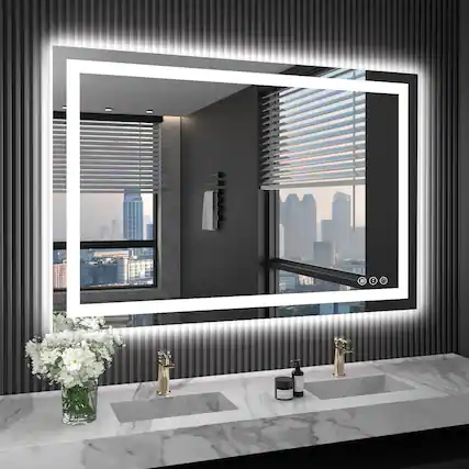 Front. Boyel Living - 48x32 inch IP54 Waterproof LED Bathroom Mirror Anti Fog Dimmable Adjustable Color Temperature - Silver.