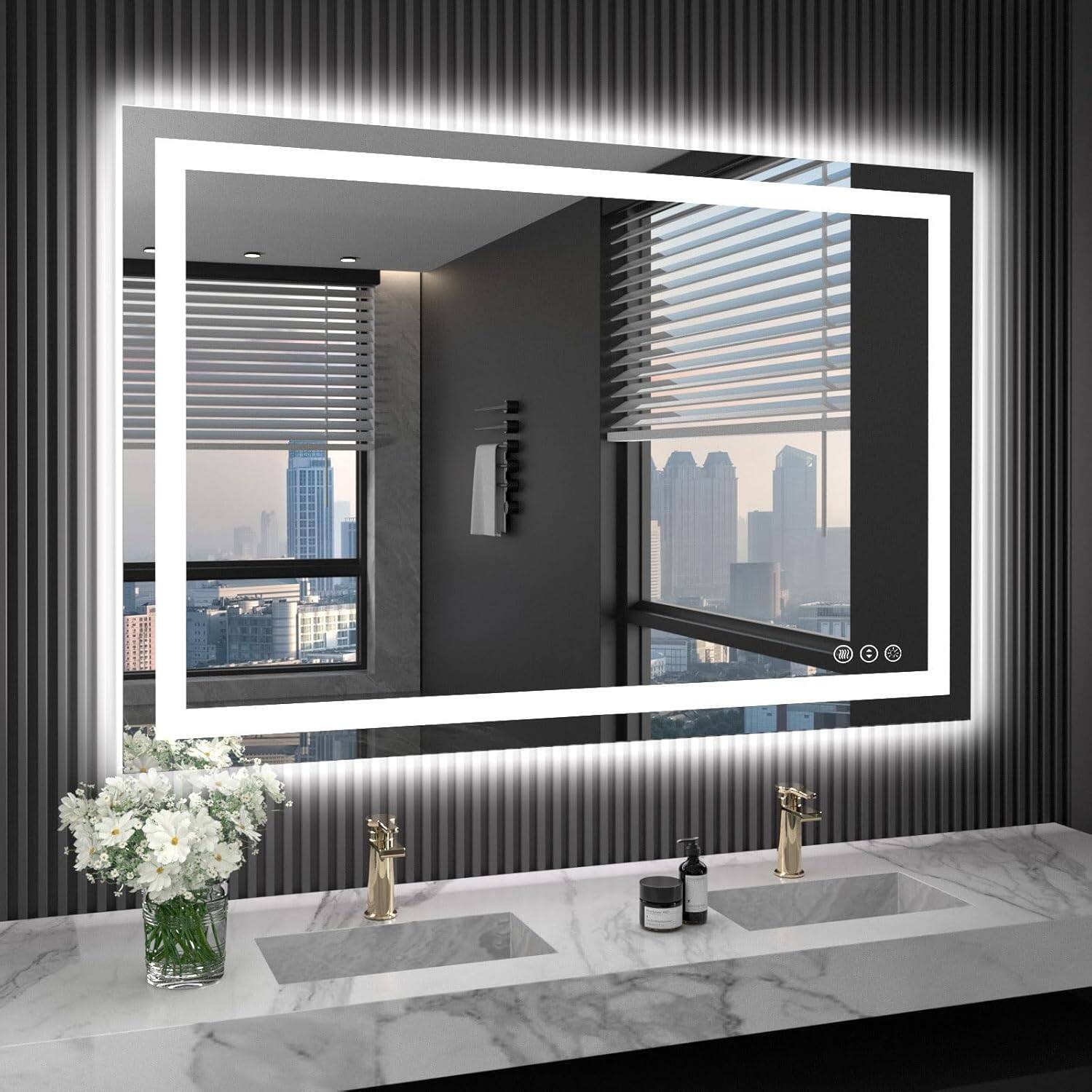 Front. Boyel Living - 48x32 inch IP54 Waterproof LED Bathroom Mirror Anti Fog Dimmable Adjustable Color Temperature - Silver.