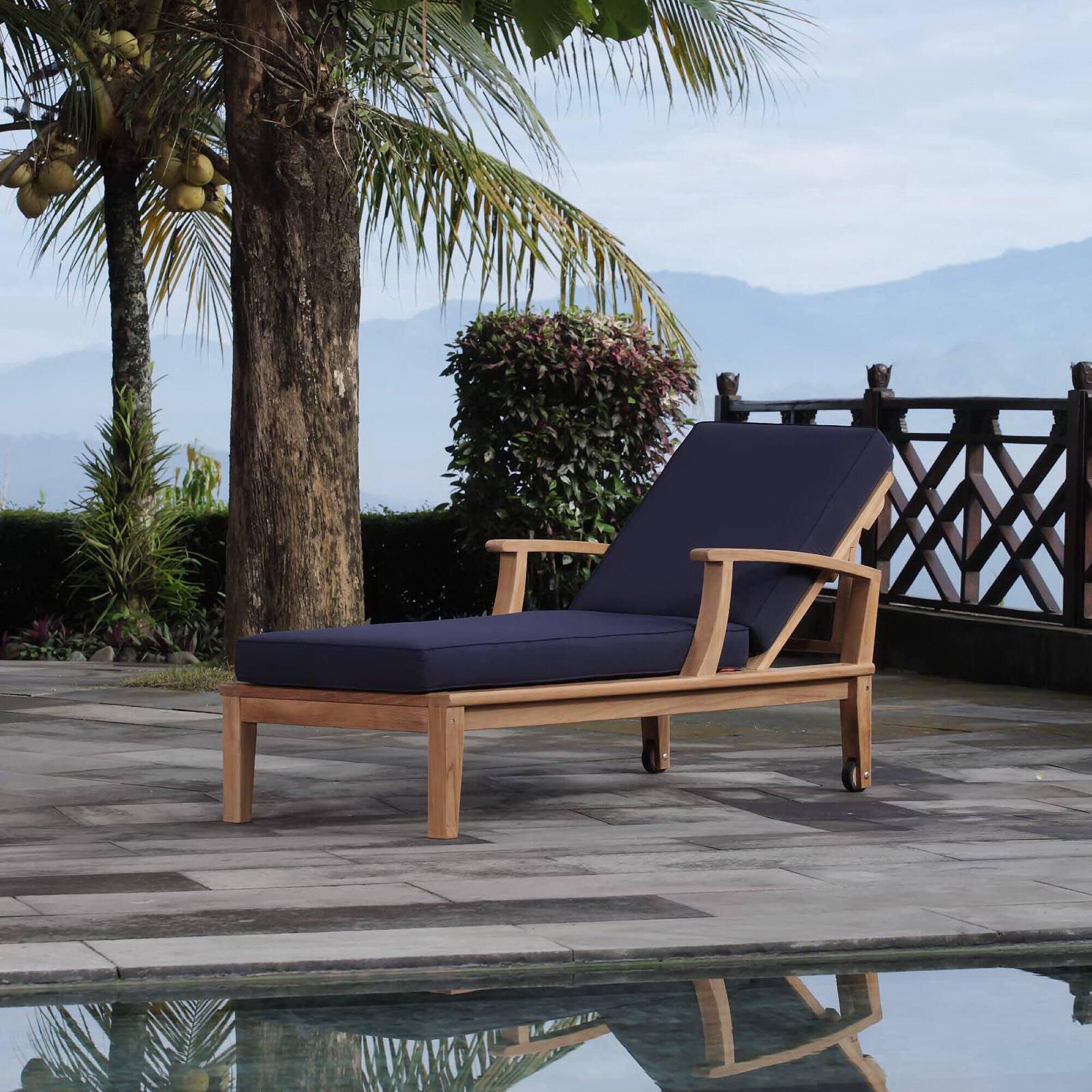 Alt View 2. Modway - Marina Outdoor Patio Teak Single Chaise - Natural Navy.
