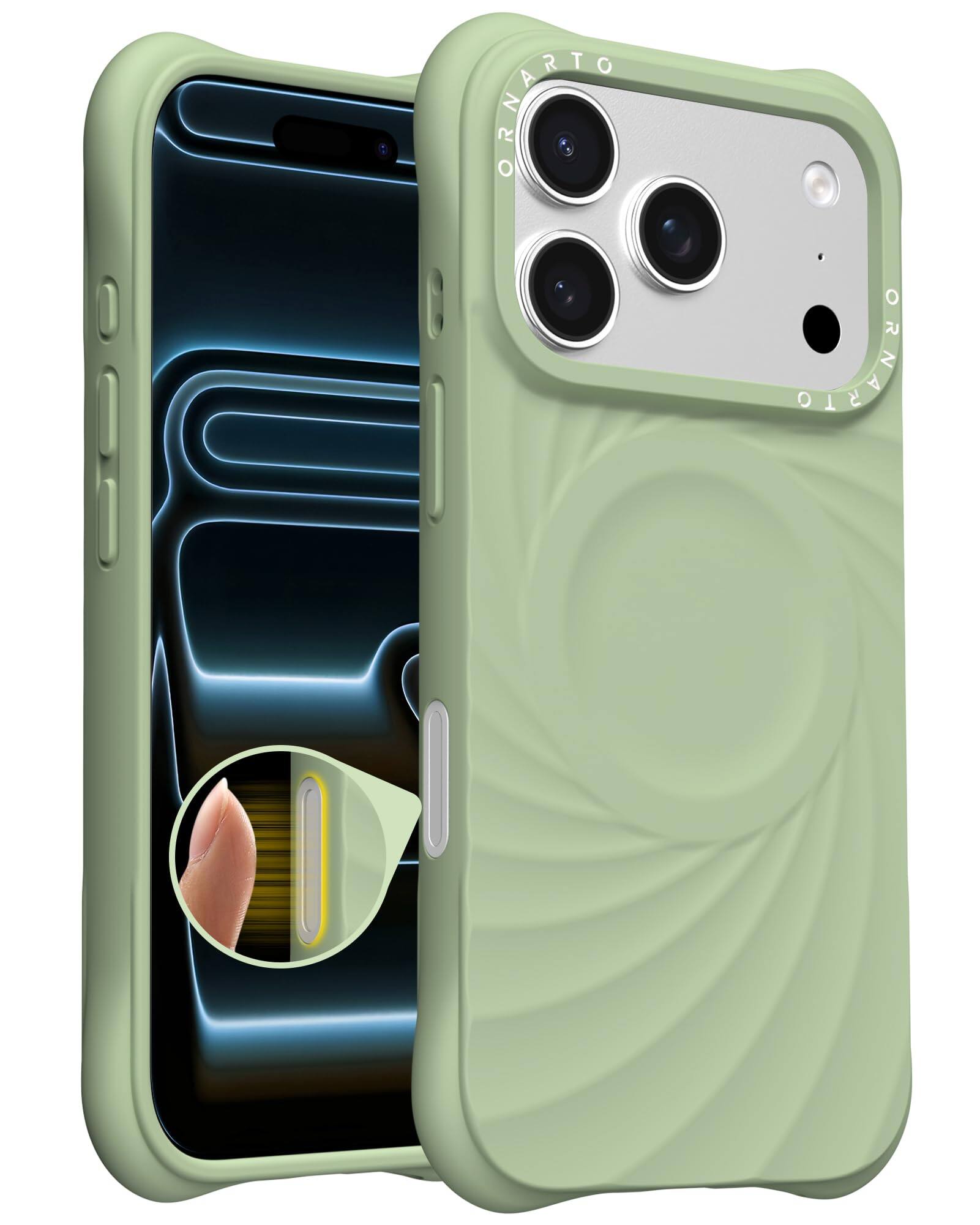 Front. Ornarto - ORNARTO Vortuxe for iPhone 17 Pro Max Case 6.9",Compatible with MagSafe,Sleek Liquid Silicone Phone Cover-Matcha - Matcha.
