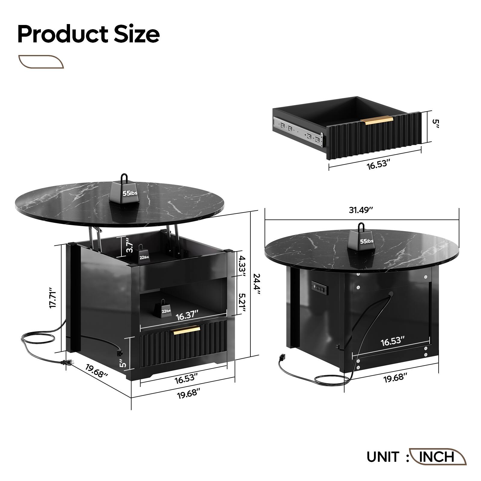 Product Size:
* 3.7"
* 3.0"
* 2.0"
* 16.53"
* 17.71"
* 16.37"
* 4.33"
* 5.21"
* 24.4"
* 55ib
Product Size:
* 3.7"
* 3.0"
* 2.0"
* 16.53"
* 17.71"
* 16.37"
* 4.33"
* 5.21"
* 24.4"
* 55ib