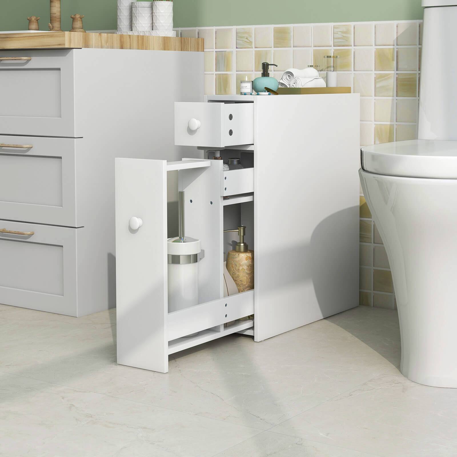 Alt View 7. Costway - Costway Bathroom Floor Cabinet Toilet Narrow Storage Organizer with Flip Top White - White.