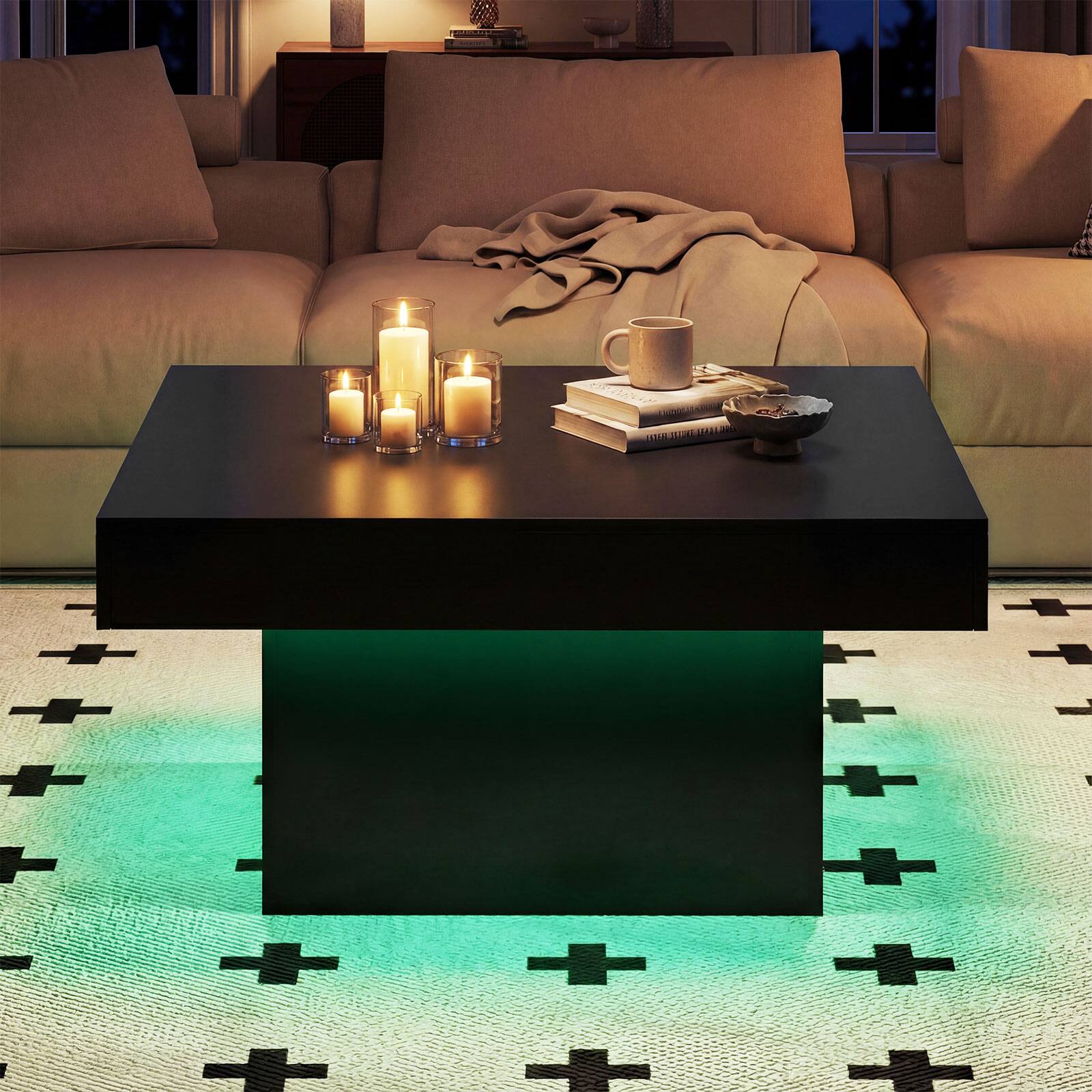 Alt View 5. Gymax - Gymax LED Coffee Table w/Adjustable Light Colors Speed & Brightness Remote Control Black - Black.