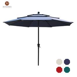Mondawe - 10ft Patio Market Umbrella 3 Tier Double Airvent Outdoor Umbrella - Navy Blue
